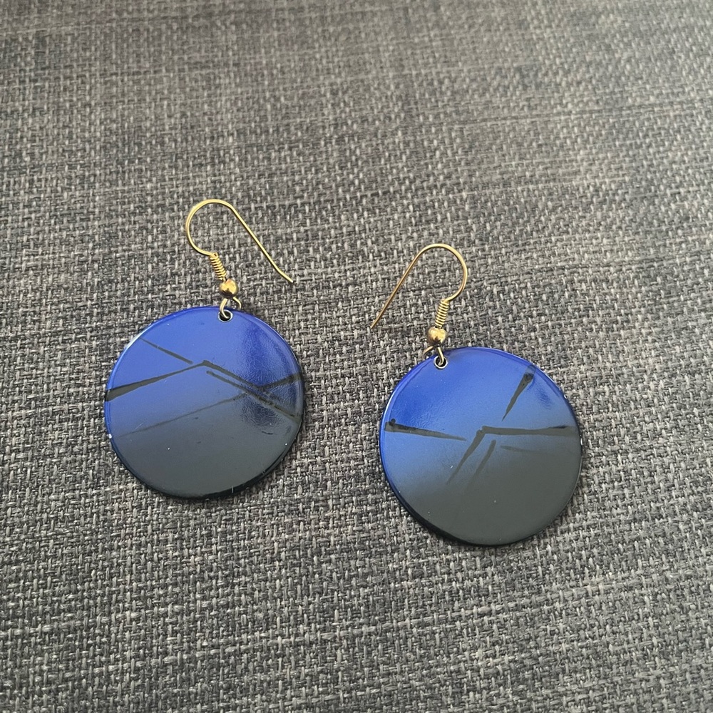 Vintage Night Mountain Drop Earrings Dangle Circle Geometric Night Scene Sunset